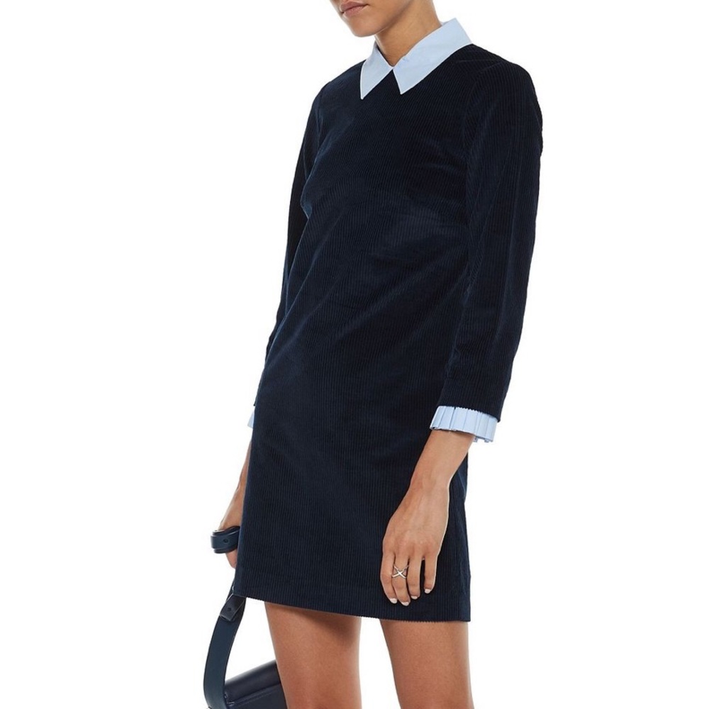 Sandro | Laury Contrast Collar Blue Corduroy Dress